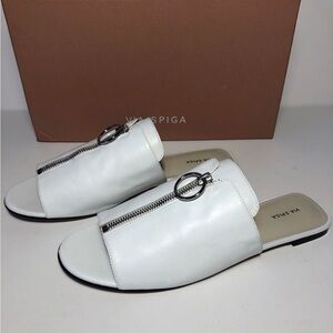 Via Spiga Hope Leather Slide Sandal Porcelain 9.5